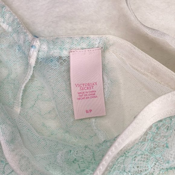 Victoria's Secret White And Light Blue Halter Neck Lace Teddy Lingerie - Picture 4 of 8